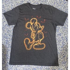 Disney Mickey Mouse Halloween T-Shirt Men’s Size Large Gray Graphic Print Bats